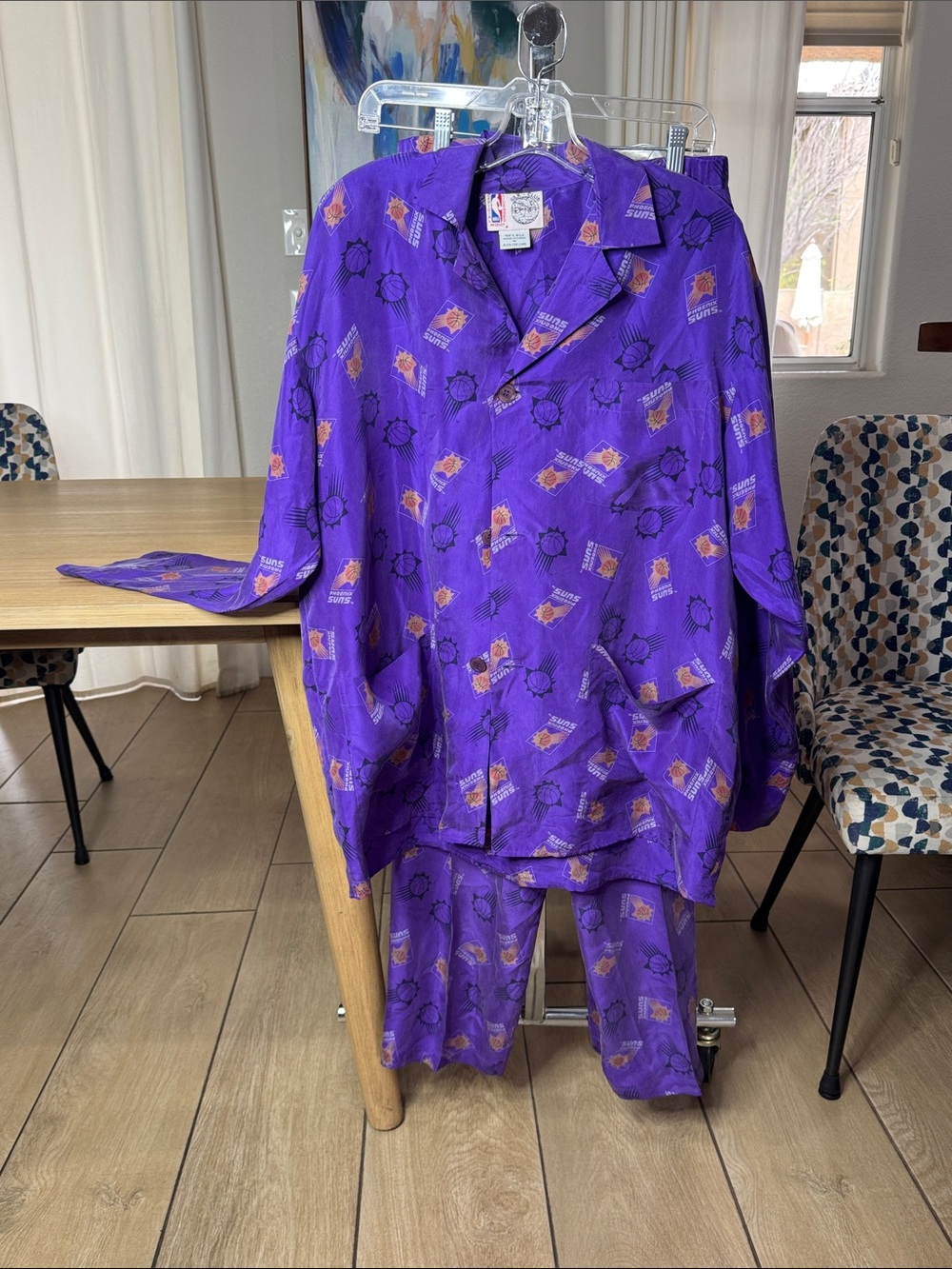 Vintage 90s Phoenix Suns Silk Club 100% Silk NBA Lounge Pajama Set M Purple Rare